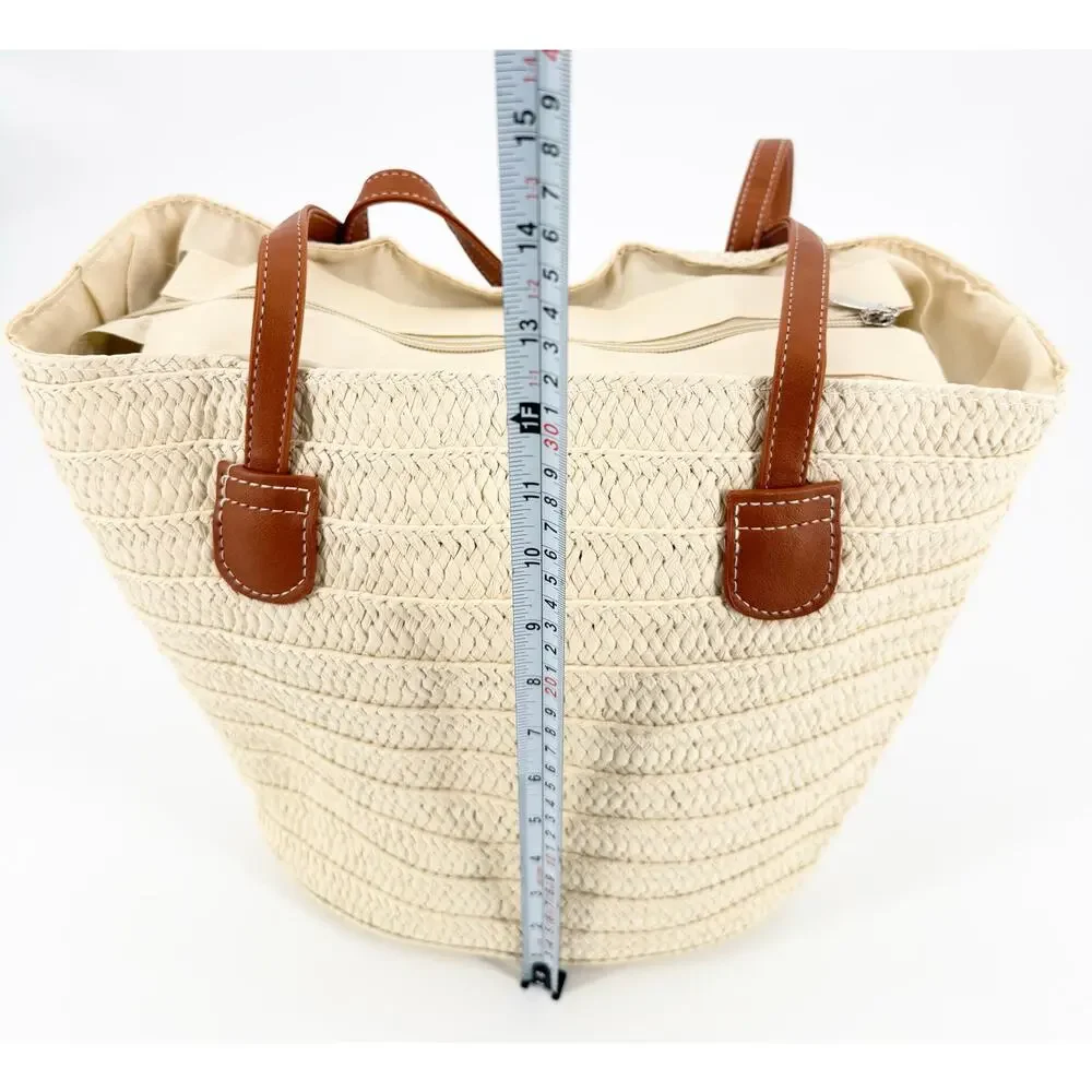 Straw Woven Tote Beach Bag Coastal Resort Market Shopper NWOT Summer Purse